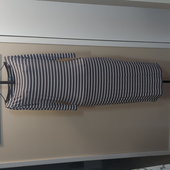 Grey and white stripe fitted midi dress - Picture 1 of 6